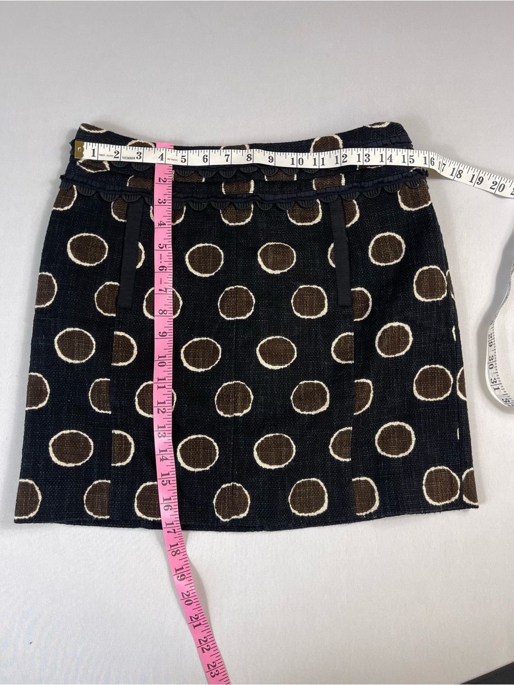 Tory Burch Spring Skirt Brown Dodda Polka Dot Ruffles Front Pockets Size 6 - Picture 6 of 8